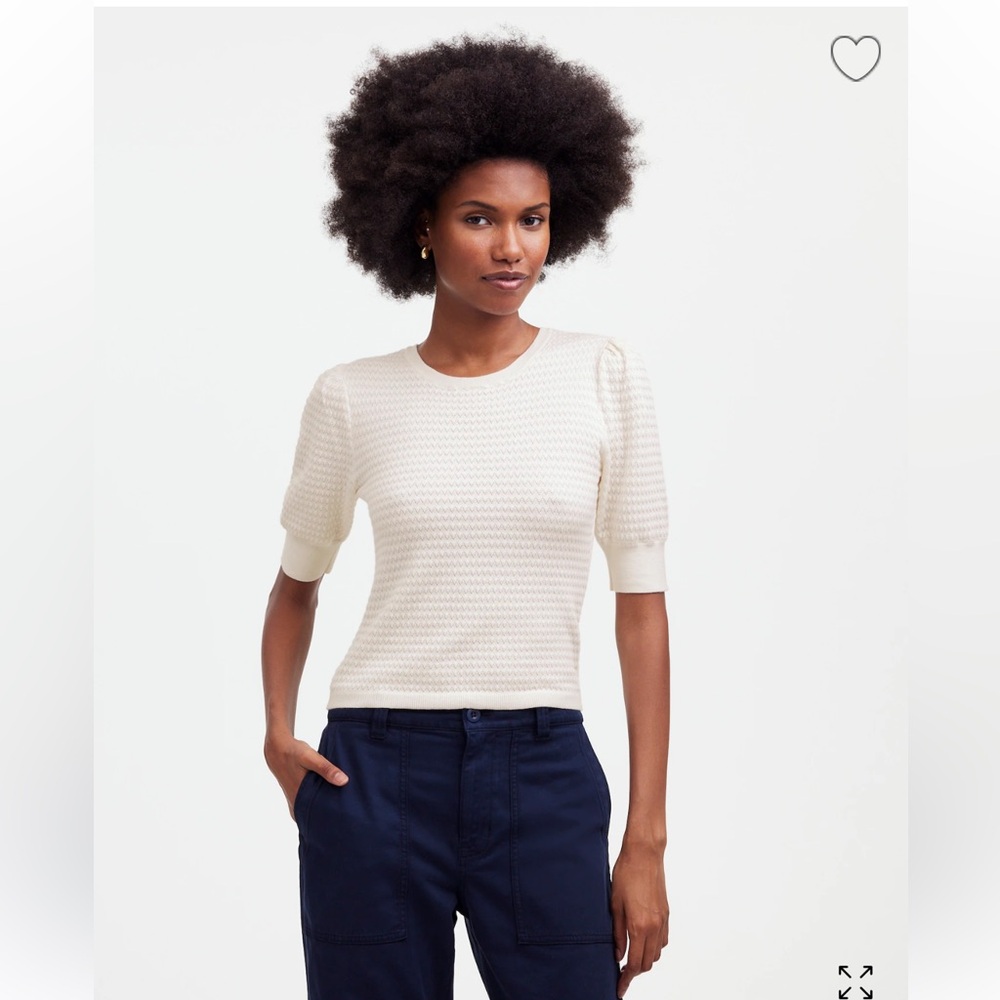 NWT Madewell Merino Wool-Silk Blend Puff-Sleeve Sweater Tee in Ivory